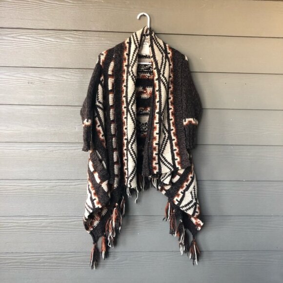 Abercrombie & fitch Aztec tassel cardigan tribal print wool blend women’s M/L - Picture 1 of 5
